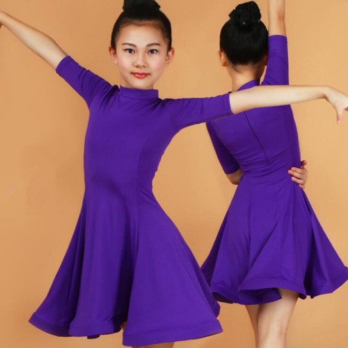 Children latin dance dresses for girls red black mint blue violet  competition stage performance salsa chacha rumba ballroom dresses